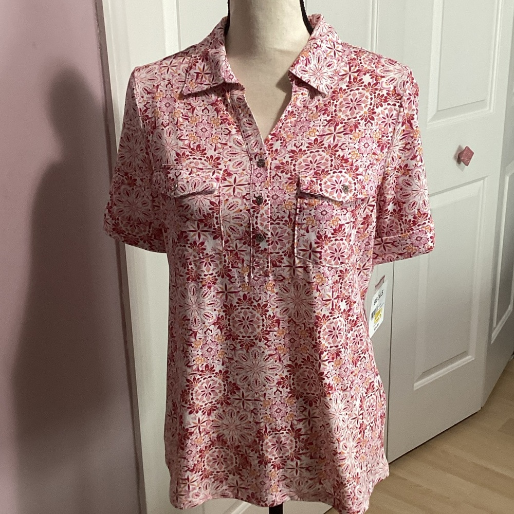 Coral Bay Pink Floral Button Down Shirt